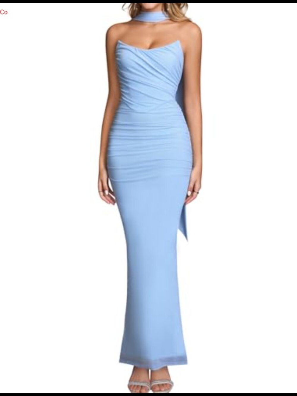 Corset Tube Maxi Dress with Scarf Formal Wedding Guest Ruched Bodycon Strapless
